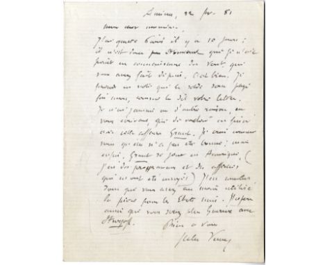 VERNE JULES: (1828-1905) French Author, a pioneer of the Science Fiction genre. A.L.S., Jules Verne, one page, small 8vo, Ami
