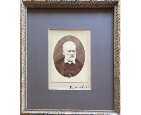 HUGO VICTOR: (1802-1885) French Poet and Novelist. Vintage signed sepia cabinet photograph, the oval image depicting Hugo in 