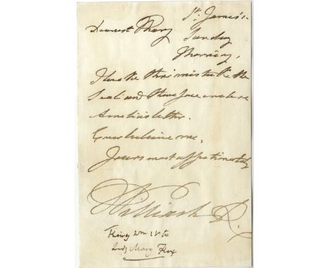 WILLIAM IV: (1765-1837) King of the United Kingdom of Great Britain and Ireland 1830-37. A.L.S., William R, as King, one page