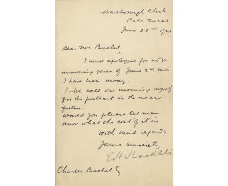  SHACKLETON ERNEST: (1874-1922) Anglo-Irish Antarctic Explorer. `On an apparently missing portrait´L.S., E H Shackleton, one 