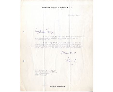 FLEMING IAN: (1908-1964) British Author, creator of James Bond. T.L.S., Ian F., with holograph salutation and subscription, o