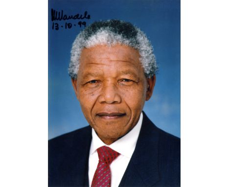 MANDELA NELSON: (1918-2013) President of South Africa 1994-99. Nobel Peace Prize winner, 1993. Signed colour 7 x 10 photograp