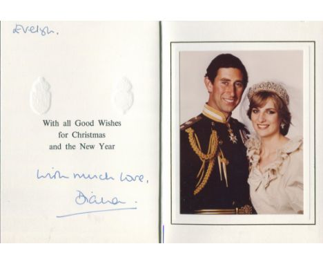 DIANA: (1961-1997) Princess of Wales. A good signed and inscribed Christmas greetings card by Princess Diana, the stiff white