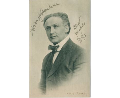 HOUDINI HARRY: (1874-1926) Hungarian-American Magician &amp; Escapologist. A good vintage signed postcard photograph of Houdi