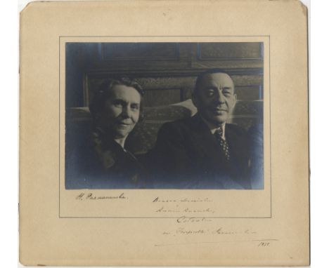 RACHMANINOFF SERGEI: (1873-1943) Russian Pianist, Composer and Conductor. A good, unusual vintage signed and inscribed 12 x 1