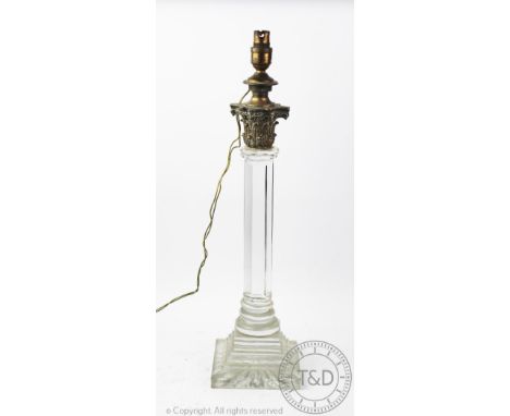 A 19th century glass and silver plate mounted Corinthian column lamp, 59cm high CONDITION REPORT: Lamp holder loose and may n
