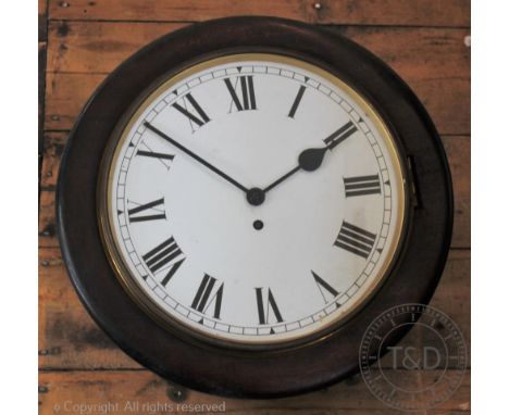 A modern 19th century style stained wood fusee wall clock, with Roman numeral dial, 40cm diam