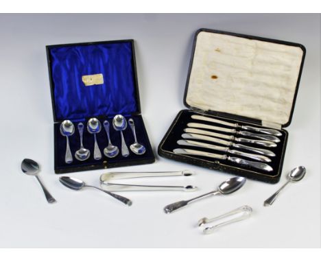A selection of silver flatware to include an Edwardian cased set of six silver teaspoons, Josiah Williams &amp; Co, London 19