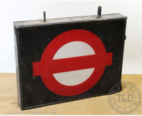A mid 20th century perspex and iron double sided London Underground illuminated sign, 82cm high x 107cm wide CONDITION REPORT