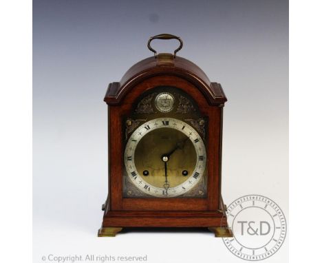 A 20th century walnut cased Elliot mantel clock, retailed by Robinson's Shrewsbury, the square brass face with silvered Roman