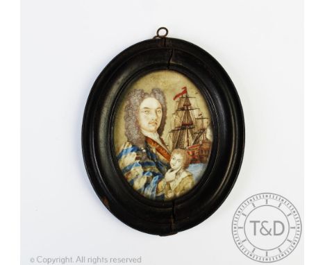 English School - early 18th century - of Naval interest, Watercolour on ivory portrait miniature, Portrait of Daniel Furzer (