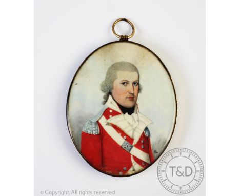 English School - 18th century - of Naval interest, Watercolour on ivory portrait miniature, Portrait of a Royal Marine from t