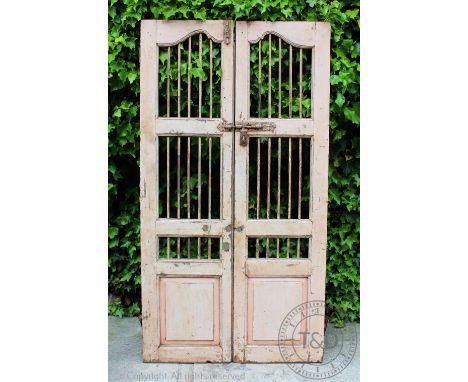 A pair of Vintage French cream painted doors, each 86cm H x 49.5cm W 