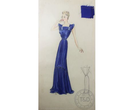 The House of Worth fashion designs, c1930's, Fifteen hand drawn and coloured fashion designs / plates, To include day dresses