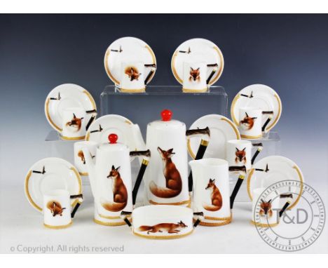 A Royal Doulton 'Reynard the Fox' coffee service, HN4927, comprising coffee pot and cover, hot water pot and cover, sugar bow