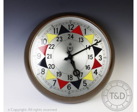 An RAF operations sector clock, manual wind, the 34cm dial within a painted aluminium case enclosing a twenty-four hour Arabi
