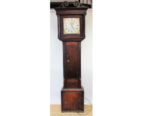 A late 18th century Welsh oak 30 hour longcase clock, the painted dial signed 'William Jones Llanfyllin' with broken swans ne