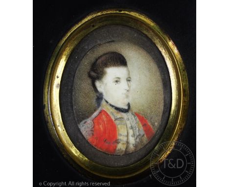 English School - 18th century - of naval interestWatercolour on ivory portrait miniature, Portrait of Captain John Elliot 28t