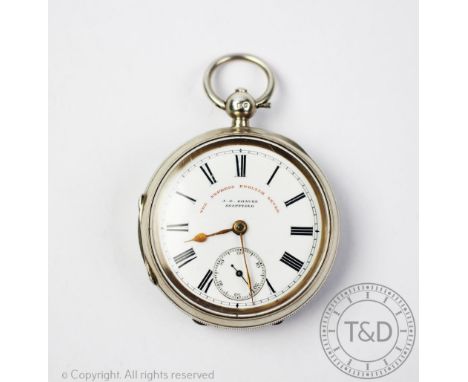 A Victorian silver 'The Express English Lever' open face pocket watch, Birmingham 1898, by J G Graves, Sheffield, the white e