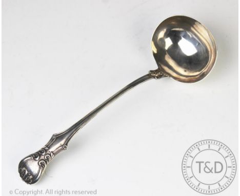 A Victorian silver presentation ladle, Charles Boyton II, London 1855, the Victoria pattern ladle with presentation engraving