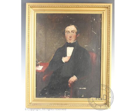 English School, 19th century, Oil on canvas, Naïve portrait of a country gentleman,44cm x 34cm FramedProvenance: Clynog Farmh