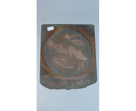 A Vintage Copper Printing Plate for Shoes by Willis of Worcester, 24cm x 20.5cm 