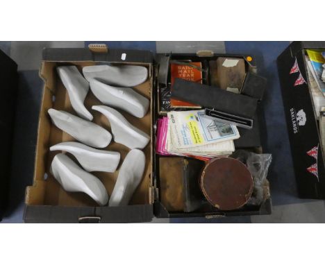 A Box of Shoe Lasts and a Box Containing Ordnance Survey Maps, Vintage Cigar Boxes, Drawing Set etc 