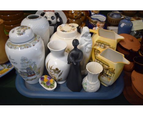 A Tray of Ceramics to Include Chinese Legend Tea Caddy, Masons Ginger Jar, Crown Devon Gilt Decorated Vase, Royal Doulton Bas