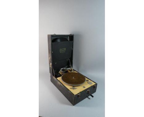 A Vintage Decca Windup Gramophone Mechanism Working But Case in Need of Attention, Complete with 78rpm Records 