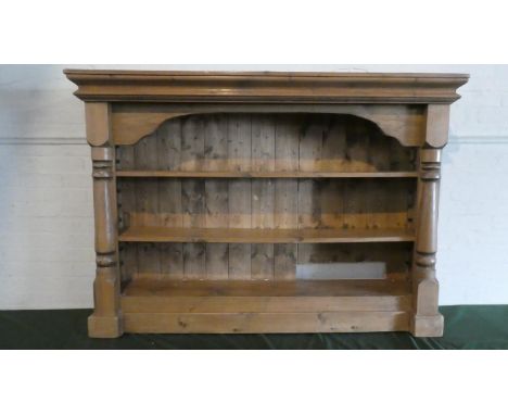 A Large Pine Three Shelf Open Bookcase with Half Pilaster Decoration, 157cm Wide 