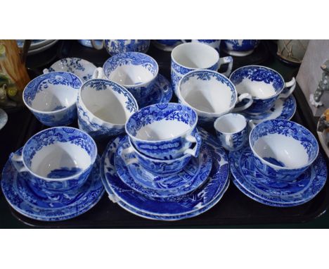 A Collection of Copeland Spode Italian Blue and White Teacups and Saucers etc 