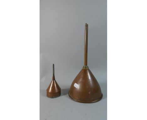 Two 19th Century Copper Wine Funnels, 30cm x 14cm High 