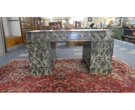 An Edwardian Leather Topped Knee Hole Writing Desk Painted with Faux Marble Colour Scheme, 152cm x 90cm 