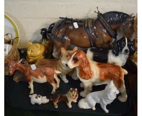 A Tray Containing Various Animal Ceramic Ornaments 