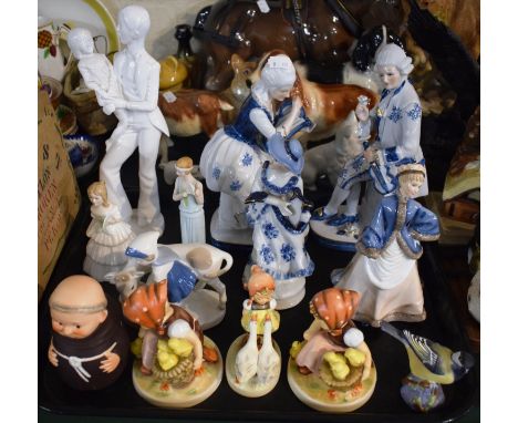 A Tray Containing Various British and Continental Figural Ornaments to Include Royal Doulton, Goebels, Royal Worcester etc 