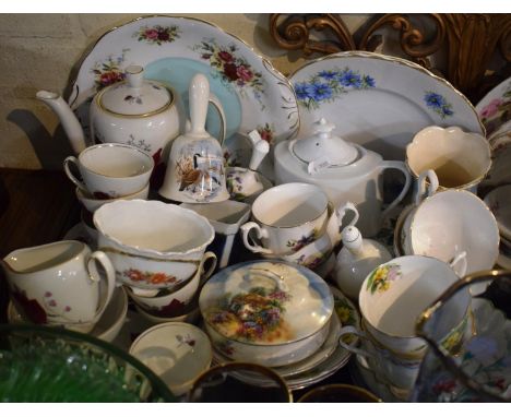 A Tray Containing Various Ceramics to Include Part Rose Pattern Coffee Set, Decorated Plates etc 