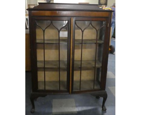 An Edwardian Mahogany Bow Fronted Display Cabinet with Galleried Top, 90cm Wide 