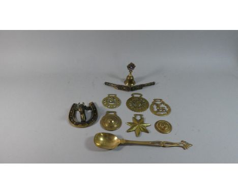 A Collection of Various Horse Brass, Welsh Brass Loving Spoon, Nutcracker etc 