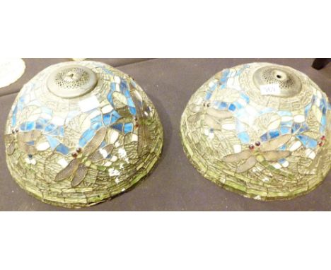 TIFFANY STYLE SHADES. Pair of large Tiffany style light shades (slight damage)