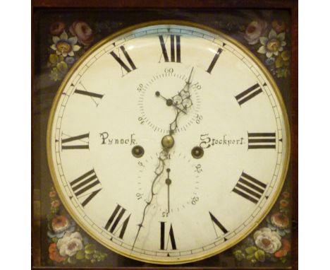 PYNOCK OF STOCKPORT LONGCASE CLOCK. Oak & mahogany longcase clock with enamel face by Pynock of Stockport
