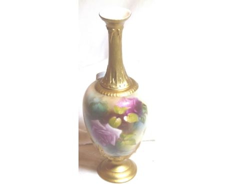 WORCESTER BUD VASE. Royal Worcester Roses bud vase, H: 20 cm CONDITION REPORT: This item has had some reguilding