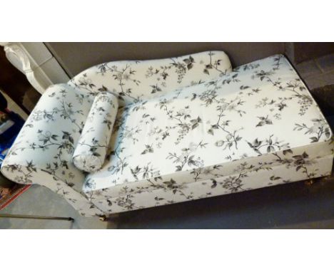 MODERN CHAISE LONGUE. White & black chaise with roller cushion