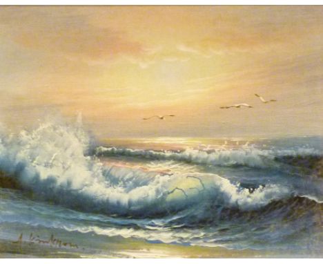 SEASCAPE OIL. Framed oil on canvas of a seascape, 24 x 19 cm