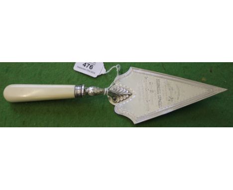 A presentation silver and ivory trowel