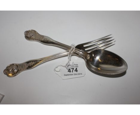 A silver spoon and matching fork from 'The Bulldog Club' (2) 114g