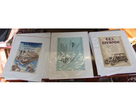 An assortment of eleven 1920's - 1930's original French magazine automobile advertisements, to include Renault, Citroen, Peug
