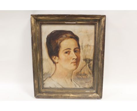 WOLFE. Continental school, portrait study of a young woman, signed and dated 1916 lower right, oil on canvas laid on board, f