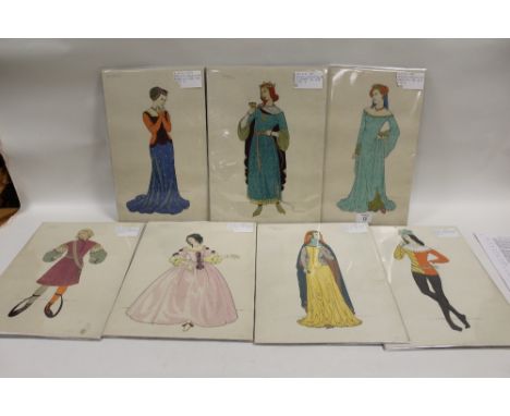 KATHERINE M DAY (Exh. 1936-1939). Seven illustrations of various medieval Kings and Queens costumes, mainly signed or signed 