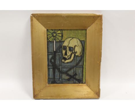 CIRCLE OF BERNARD BUFFET (1928-1999). French school, surrealist composition with skull and candlestick, bears signature and d