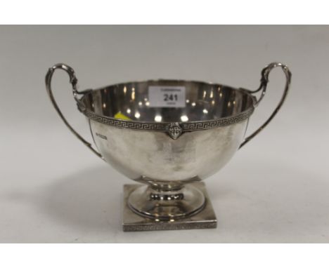A HALLMARKED SILVER TWIN HANDLED FOOTED BOWL